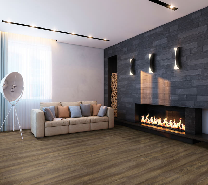 living room with fireplace and floors