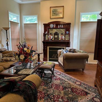 patterned carpet in a living room