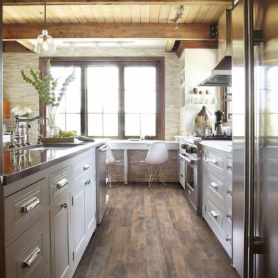 wood look laminate flooring in a rustic Lansing kitchen