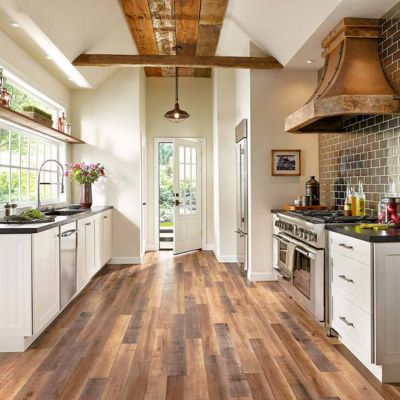wood look laminate flooring in a rustic Lansing kitchen